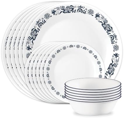 Corelle Old Town Blue 18-Piece Round Dinnerware Set, Service for 6 by Corelle