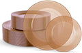 FLOWERCAT 100PCS Clear Brown Plastic Plates - Heavy Duty Plastic Plates Disposable for party &Wedding - Serve for 50Guests party (10inch & 7inch)(Mocha Mousse) by FLOWERCAT