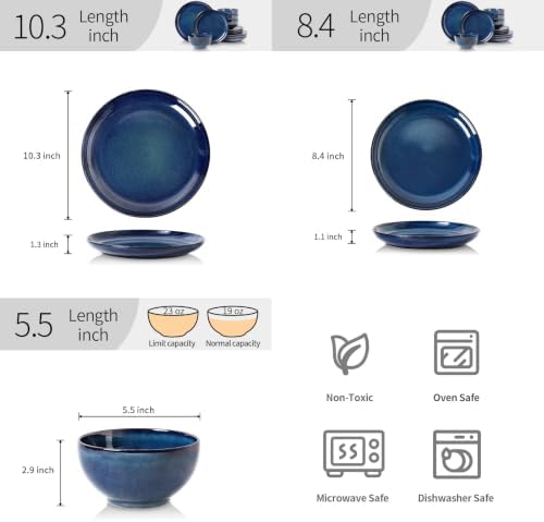 DOMICREVERY Ceramic Dinnerware Sets for 4, 12 Piece Plates and Bowls Sets - Image 3
