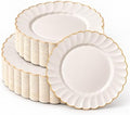 By Madee HEAVYWEIGHT Ivory Gold Scalloped Disposable Plates for Party 60 Pc by byMadee