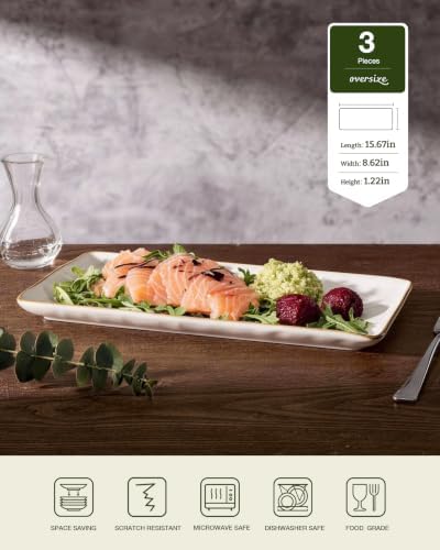 famiware Serving Platters for Food, 15.67" x 8.62", 3-Pack, Vanilla White - Image 2