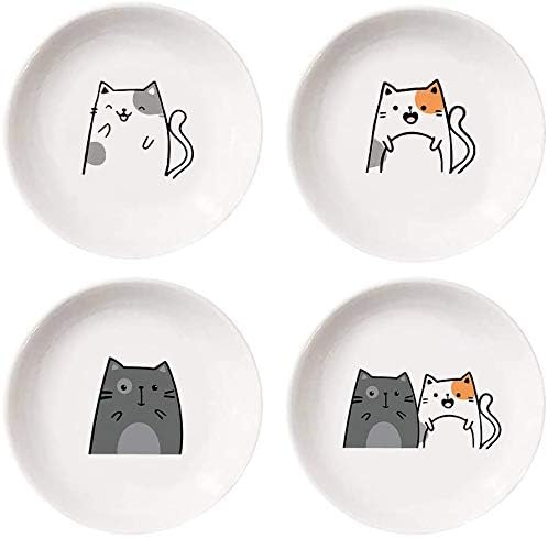 4pcs Ceramics Cat Dinner Relish Dishes Seasoning Dishes Dipping Appetizer Plates by MISS+TUTU
