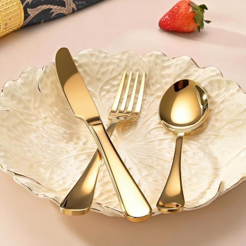 60 Piece Gold Silverware Set for 20, Stainless Steel Forks Spoons and Knives Set, Finish Gold Flatware, Dishwasher Safe for Family Picnics Daily Gatherings - Image 7