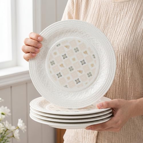 Bone China Salad Plates Set of 6, 8 Inch Patterned Dessert Plates - Image 7