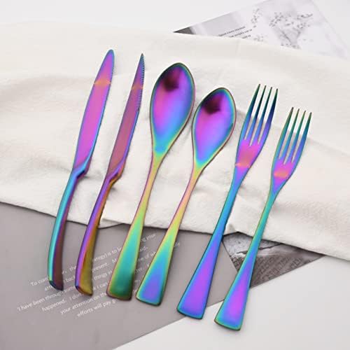 Luxury 18/10 Stainless Steel Matte Rainbow Colorful Cutlery Flatware Set - Utensil Set Steak Spoons and Forks Knife Silverware Set,Service for 4 (24-Piece) - Image 2