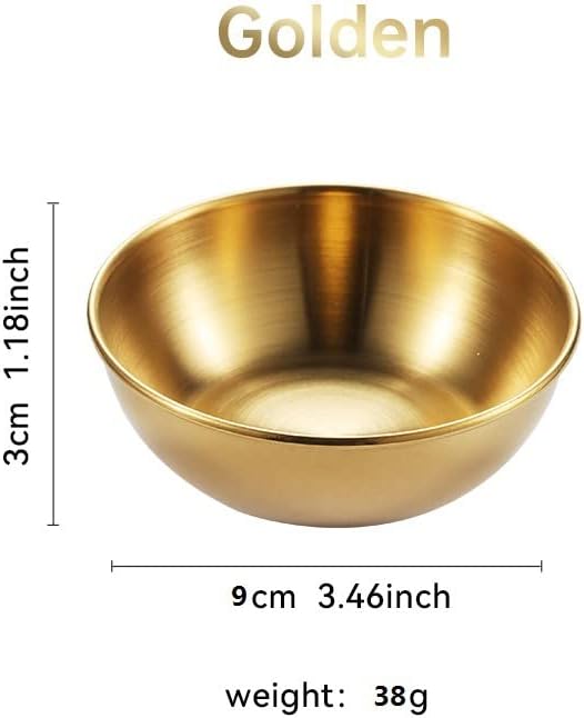 Sauce Dishes 12PCS 3.46inch Stainless Steel Sauce Bowl Mini Individual Round Seasoning Dishes Sushi Dipping Bowl Appetizer Plates (Gold)