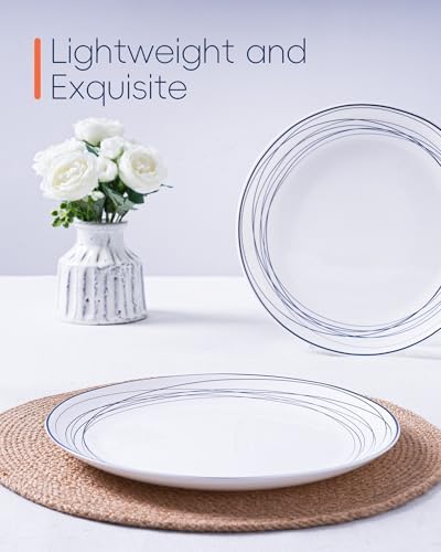 LaGlint 10.5 Inch Dinner Plate Set of 6, Blue Geometric Opal Glass - Image 5