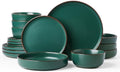 Famiware Mercury 16-Piece Dinnerware Set with Pasta Bowls, Dark Green by Famiware