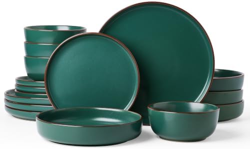 Famiware Mercury 16-Piece Dinnerware Set with Pasta Bowls, Dark Green by Famiware