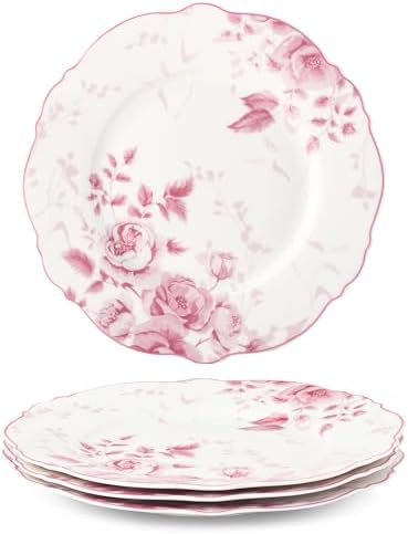 fanquare 8.5 Inch Pink Floral Porcelain Dessert Plate Sets of 4 by fanquare