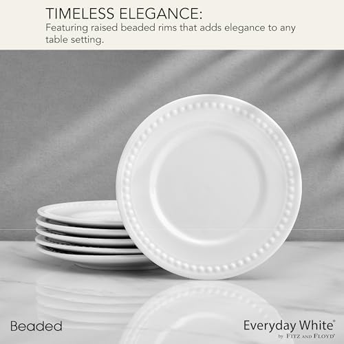 Fitz and Floyd Everyday Beaded White Porcelain Appetizer Dessert Plates, Set of 6, 6 Inch - Image 4