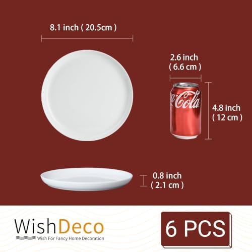 WishDeco White Salad Plates Set of 6, Porcelain Dessert Plates 8 Inch - Image 3