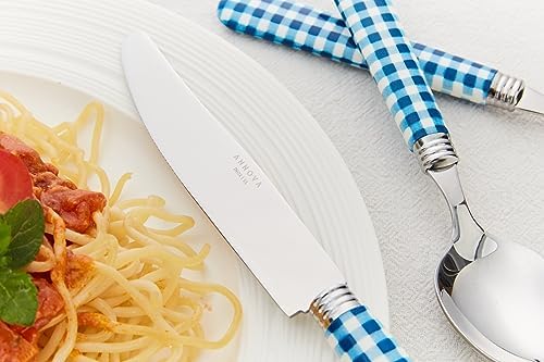 ANNOVA Silverware Set Stainless Steel Colorful Tableware Kitchen Flatware Set Utensils, Includes Dinner Knives, Forks, Spoons, Salad Forks & Dessert Spoons (Dark Blue/Checkered, 20 Pieces) - Image 6