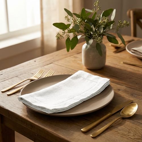 The Beer Valley Set of 4 Flax Hemstitch Cloth Napkins 20x20 Inch - White - Image 2