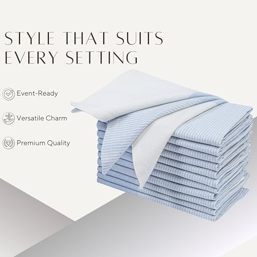 Light Blue Cotton Cloth Napkins Set of 12, 18x18 Inch - Image 3