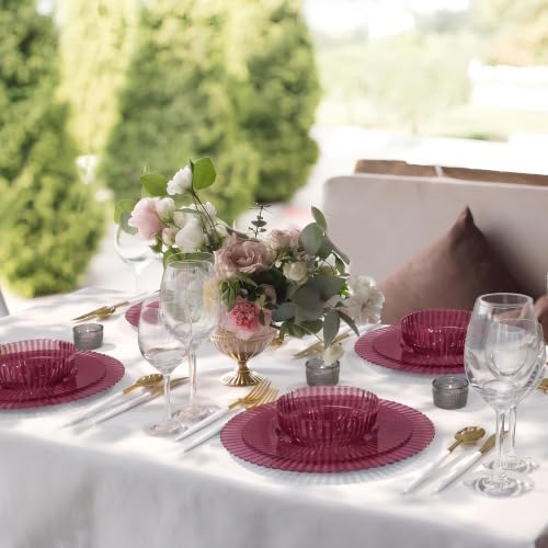 Exquisite 40 Piece Plastic Disposable Plates Set For 20 Guests I 20 X 9 Inch & 20 X 11 Inch Disposable Plastic Plates | Color: Mahagony | Great for Weddings Parties And Formal Occasions - Image 2