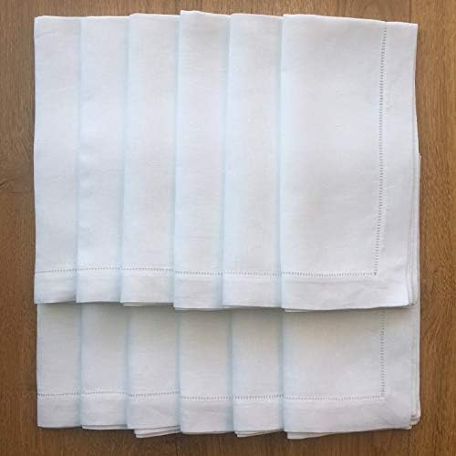 White Linen Hem Stitch Dinner Napkins - Set of 12 20"x20"-Ladder Hem Stitch 100% Linen Cloth Napkins-Super Value Bulk 12 Pack - Image 2