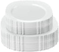 PLASTICPRO 64 Pack Elegant Disposable Plastic Plates Combo Set Includes 32 Dinner Plates and 32 Salad Heavy Duty Fancy Party Plates White Embossed Victorian Design by PLASTICPRO