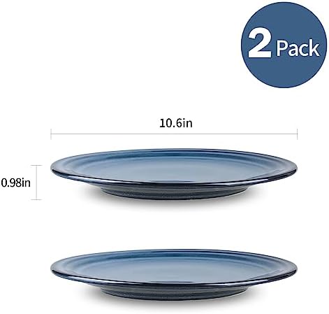 HASENSE Ceramic Dinner Plates Set of 2,10 Inch Large Porcelain Pasta and Salad Plates,Blue Stoneware Plate Set Microwave,Oven,and Dishwasher Safe - Image 5