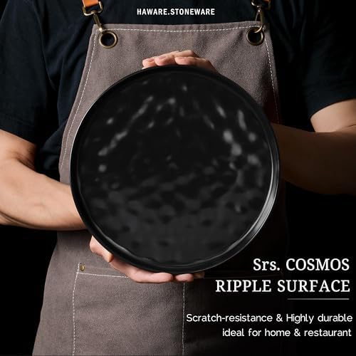 HaWare Stoneware Dinner Plates Set of 6, 10" Heavy Duty Ceramic Plate, Reactive Glaze Ripple Dinnerware for Home Restaurant, Chip and Scratch Resistant, Microwave and Dishwasher Safe, Matte Black - Image 6