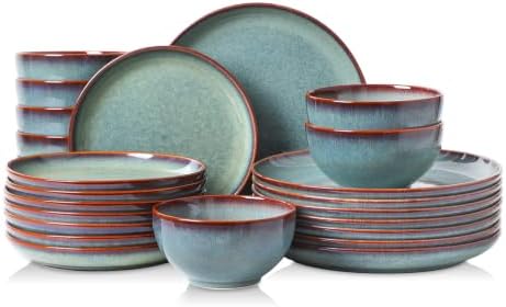 DOMICREVERY Ceramic Dinnerware Sets for 8, 24-Piece Plates and Bowls Sets by Unknown