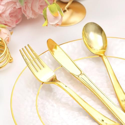 150 Pcs Clear Plastic Dinnerware Set, Disposable Plates for 25 Guests - Image 3
