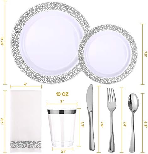 FOCUSLINE 175 Pieces Silver Disposable Dinnerware Set for 25 Guests - Image 3
