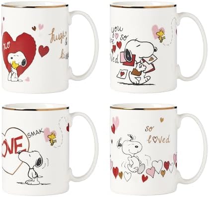 Lenox Snoopy Valentine's Day Porcelain Mug Set for 4, 12oz by Lenox