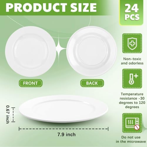Vesici 24 Pcs 7.91 Inch Melamine Dinner Plates White Salad Dessert Plates - Image 2