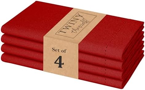 TWINY threads 4 Pieces 100% Cotton Cloth Napkins, 18"x18", Reusable, Red by TWINYThreads