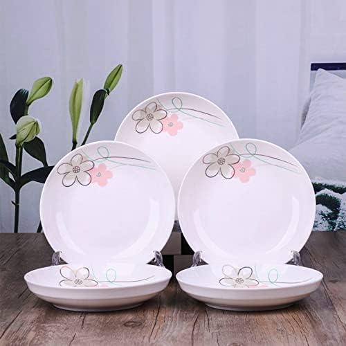 5 Pack Porcelain Plates with Pink Flower Pattern, 7 inch Large Dessert Salad Ceramic Dinner Plates, Porcelain Dessert Dishes for Steak, Pasta, Pizza, Appetizer ( Dishwasher Safe & Microwave Safe) - Image 5