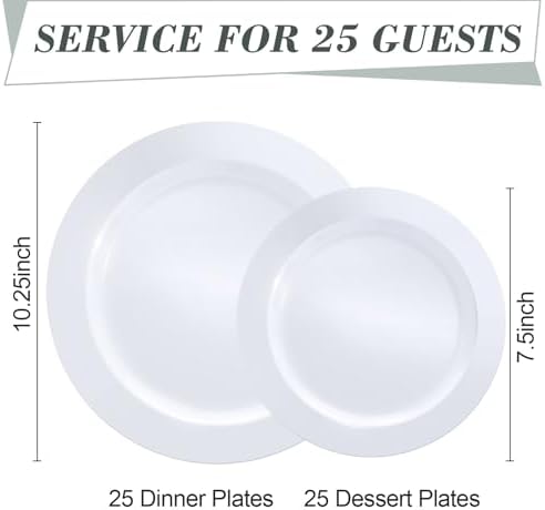 Bestluck Plastic Plates 50PCS White Plates Disposable Heavy Duty Reusable - Image 2