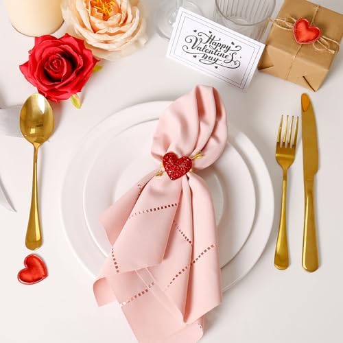Red Heart Napkin Rings Serviette Holder Set of 8, Metal Love Napkin Ring with Gold Buckles for Valentine's Day, Wedding, Birthday Party, Thanksgiving Day, Christmas Day,Dining Table Decoration - Image 2