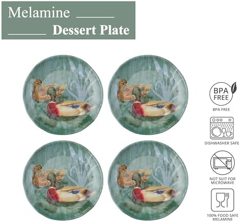 UP At the Lake Melamine Round Dessert Plates, Small Serving Plates, for Appetizer, Snacks, and Side Dishes, Green, 6 Inch, Set of 4 - Image 2