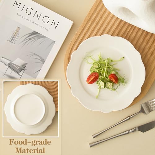 7.5” White Porcelain Small Dinner Plates Leave Wave Rim Set of 12 - Image 3