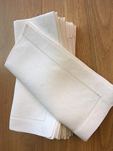 White Linen Hem Stitch Dinner Napkins - Set of 12 20"x20"-Ladder Hem Stitch 100% Linen Cloth Napkins-Super Value Bulk 12 Pack - Image 4