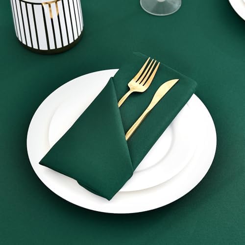 Wolkemer Set of 4 Hunter Green Cloth Napkins 17 x 17 Inches Solid Washable Polyester Dinner Napkins with Hemmed Edges for Dinners Parties Weddings Banquets Events Table Decoration - Image 3