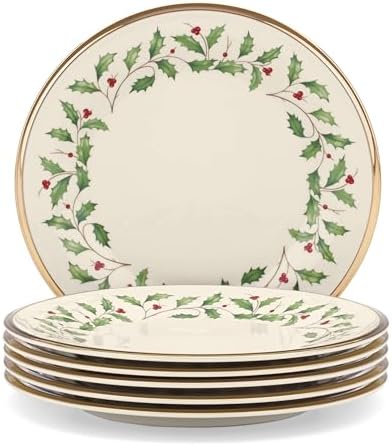 Lenox Holiday Porcelain Christmas Salad Plate Set for 6 by Lenox
