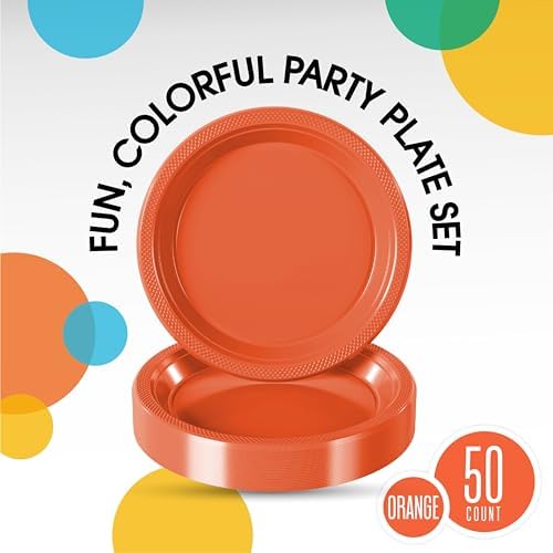 Exquisite Party Solids Sturdy Orange Plastic Plates 10" Party Plates 50 Pcs - Image 2