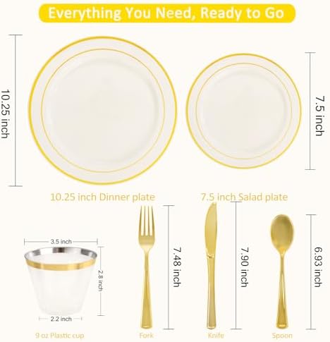 WELLIFE 350PCS Ivory Plastic Plates for 50 Guests -Thanksgiving Plates,Thanksgiving Decorations,Disposable Plate for Party and Wedding - Image 2