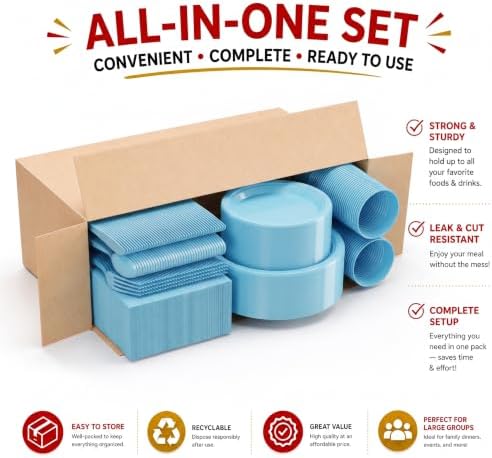 Exquisite 350 Pcs Light Blue Plates and Napkins Party Supplies Plate Sets - Image 5