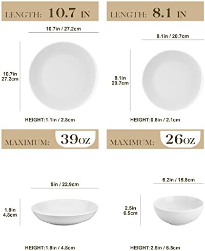 MALACASA 24-Piece Porcelain Dinnerware Set, White Round Dish Set for 6 - Image 2