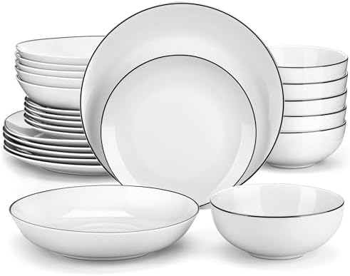 MALACASA 24-Piece Porcelain Dinnerware Set, with Black Rim Dish Set for 6 by MALACASA