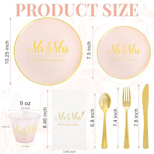 I00000 175 Pcs Pink Wedding Plastic Plates and Disposable Napkins Set - Image 4