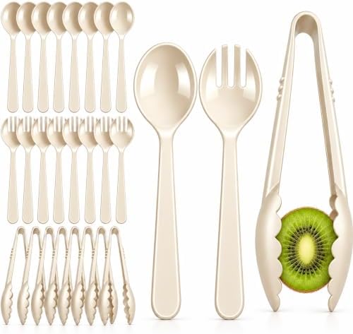 24 Pcs Ivory Plastic Serving Utensils Set, Serving Spoons For Buffet by LOOWVY