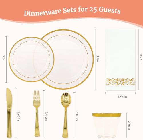 AIRE Gold Pink Plastic Plates Set, 175PCS Disposable Tableware for 25 - Image 2