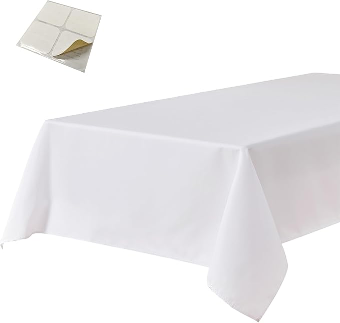 BALCONY & FALCON Rectangle Tablecloth Waterproof and Stain-Resistant Oxford Table Cloth Machine Washable Table Cover for Weddings Holidays Restaurants Parties and Gardens(White, 55x95)