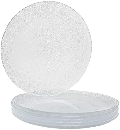 Vikko Salad Plate, Set of 6 Glass Plates, Dinner Plate, Elegant Textured Glass Design, Stackable 11 Inch Plates, Dishwasher Safe