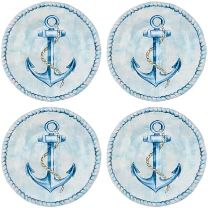 UP Sail Away Melamine Round Dessert Plates, Small Serving Plates, for Appetizer, Snacks, and Side Dishes, Blue, 6 Inch, Set of 4 by UPware