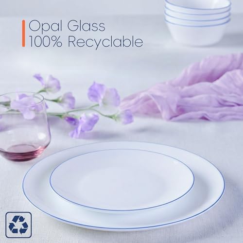 LaGlint 8.5 Inch Salad Plate Set of 6, Navy Blue Rim Opal Glass - Image 6